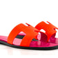 HERMES Suede Goatskin Oran Sandals Orange Synthetique