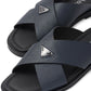Prada suede crisscross slides baltic blue